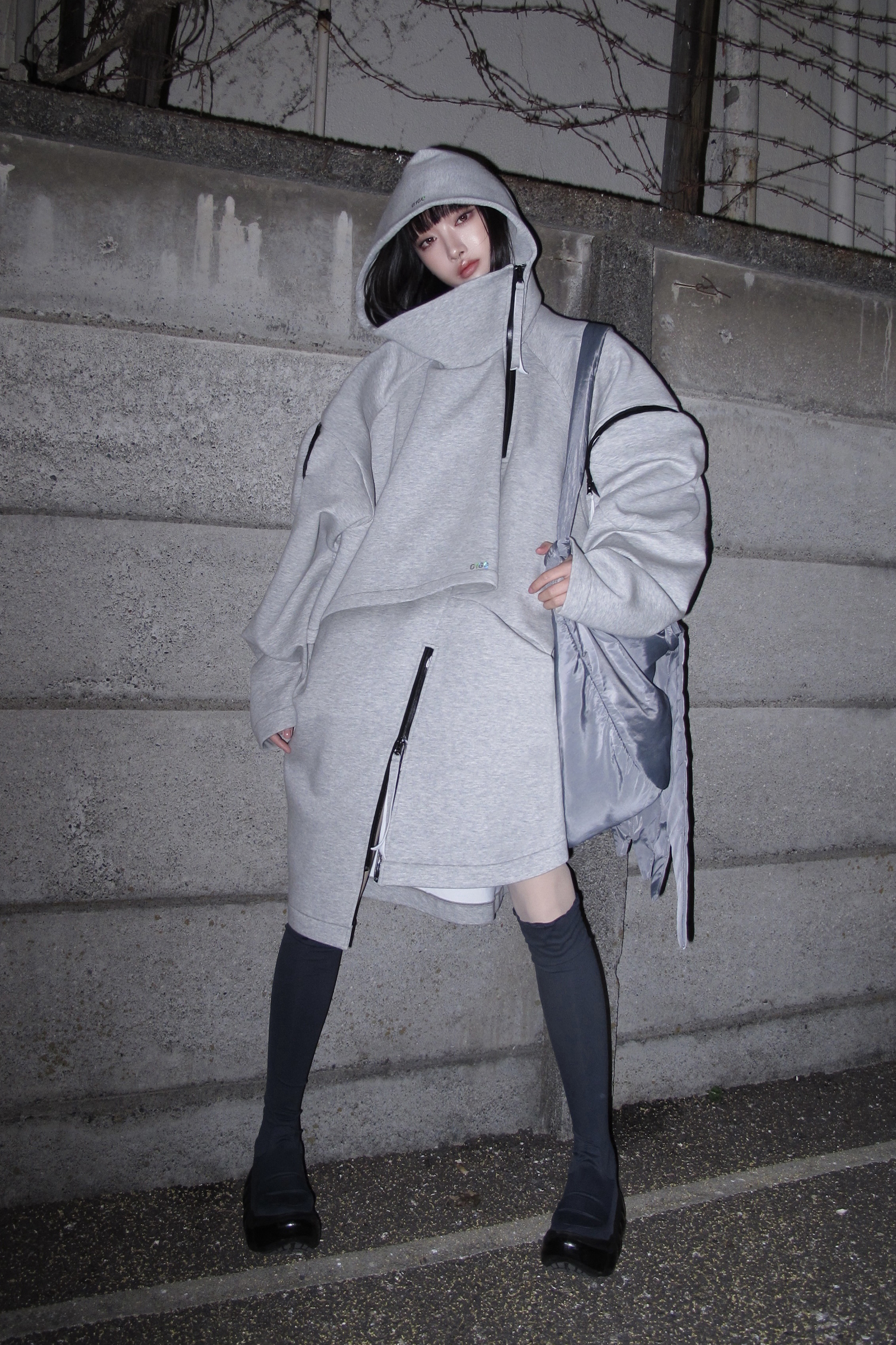 Neo-Trench Hybrid Oversize Hoodie Grey