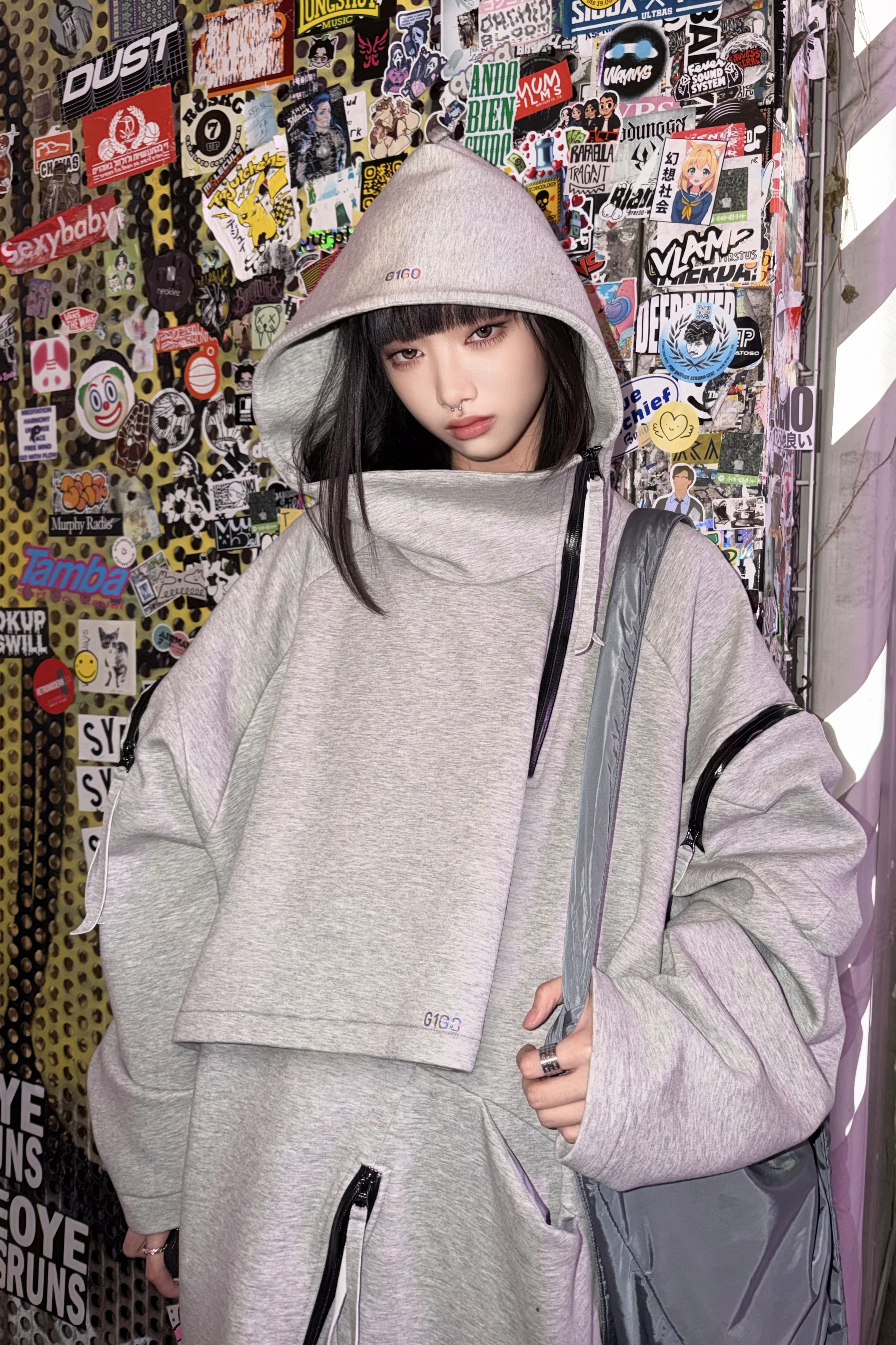 Neo-Trench Hybrid Oversize Hoodie Grey